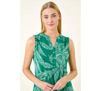 Roman Floral Puff Print Stretch Vest Top In Green Green 12