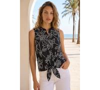 Roman Floral Puff Print Tie Blouse In Black Black