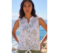 Roman Floral Puff Print Tie Blouse In White White