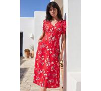 Roman Originals Swing Tea Dress Women UK Ladies Skater Midi A Line Fit & Flare Summer Casual Smart Cocktail Party Going Out Work Cruise Button Through Long Pocket - Floral Red - Size 12