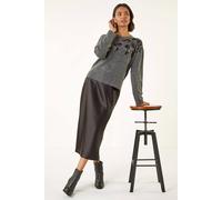 Roman Women's Floral Sequin Knit Jumper in Dark Grey | Size: 18 Roman Dark Grey 18