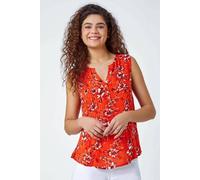 Roman Floral Shimmer Stripe Sleeveless V-Neck Top In Orange Orange 20