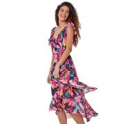 Roman Floral Shirred Waist Chiffon Ruffle Midi Dress Multi 12