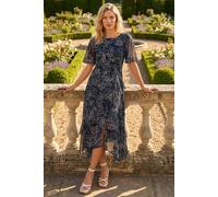 Roman Women's Floral Spot Print Frill Midi Dress in Navy | Size: 10