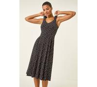 Roman Women's Floral Spot Print Midi Dress in Black | Size: 18 Roman Black 18