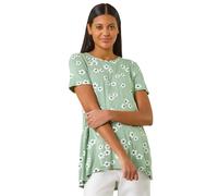Roman Floral Spot Print Tunic Top In Dark Green Dark Green 10
