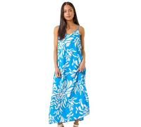 Roman Floral Strappy Maxi Dress for Women UK - Ladies Everyday Holiday Spring Summer V-Neckline Comfy Soft Evening Vacation Work Party - Petite Blue - Size 16
