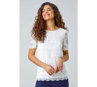 Roman Floral Stretch Lace Top In Ivory Ivory 10