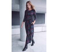 Roman Women's Floral Stretch Waist Midi Dress in Black | Size: 10 Roman Black 10