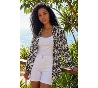 Roman Shirt for Women Ladies Cotton Blouse Button Through Tunic Printed Top Work Long Sleeve Smart Casual Going Out Work Office V Neck Everyday Evening Event - Noir Floral - Size 18