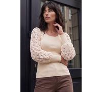 Roman Floral Woven Sleeve Jumper In Ivory Ivory