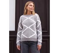 Roman Fluffy Diamond Print Jumper Light Grey Mix