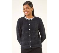 Roman Women's Fluffy Faux Pearl Knit Cardigan in Black | Size: 12 Roman Black 12