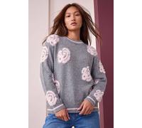 Roman Women's Fluffy Floral Jumper in Charcoal | Size: 18 Roman Charcoal 18