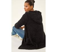 Roman Originals Women Fluffy Cardigan Ladies Winter Cardi Longline Edge to Edge Ombre Coatigan Casual Sparkly Glittery Jacket Knitwear Knitted Autumn Fleecy Cosy Soft Coats - Plain Black - Size 12