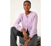 Roman Originals Fluffy Knit Button Cardigan for Women UK - Ladies Everyday Autumn Winter Round Neckline Comfy Soft Evening Vacation Work Party Night Out - Lavender - Size 20