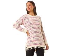 Roman Fluffy Knit Fringe Hem Jumper for Women UK - Ladies Autumn Everyday Winter Holiday Round Neckline Comfy Long Sleeve Soft Warm Feel Sweater Work Office Tops - Pink - Size 12