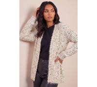 Roman Women Fluffy Cardigan Ladies Winter Cardi Longline Edge to Edge Ombre Coatigan Casual Sparkly Glittery Jacket Knitwear Knitted Autumn Fleecy Cosy Soft Coats - Ivory Multi - Size 16