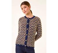 Roman Originals Fluffy Stripe Knit Cardigan for Women UK - Ladies Everyday Autumn Winter Round Neckline Comfy Soft Evening Vacation Work Party Night Out - Navy - Size 14