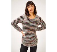 Roman Originals Fluffy Yarn Jumper for Women UK Ladies Thick Sweater Warm Cosy Chunky Knitted Pullover Winter Furry Casual Smart Textured Everyday Cuddly Soft Knitwear - Multi White - Size 18