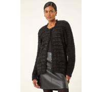 Roman Originals Fluffy Textured Knit Cardigan for Women UK - Ladies Everyday Autumn Winter Comfy Soft Evening Vacation Work Party Night Out - Black - Size 20