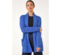 Roman Originals Fluffy Textured Knit Cardigan for Women UK - Ladies Everyday Autumn Winter Comfy Soft Evening Vacation Work Party Night Out - Indigo - Size 16