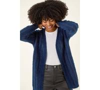 Roman Originals Women Fluffy Cardigan Ladies Winter Cardi Longline Edge to Edge Ombre Coatigan Casual Sparkly Glittery Jacket Knitwear Knitted Autumn Fleecy Cosy Soft Coats - Navy Blue - Size 10