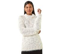 Roman Fluffy Yarn Jumper for Women UK Ladies Thick Sweater Warm Cosy Chunky Knitted Pullover Winter Furry Casual Smart Textured Everyday Cuddly Soft Knitwear - Ivory - Size 20