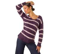 Roman Fluffy Yarn Jumper for Women UK Ladies Thick Sweater Warm Cosy Chunky Knitted Pullover Winter Furry Casual Smart Textured Everyday Cuddly Soft Knitwear - Plum - Size 14