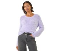 Roman Fluffy Yarn Jumper for Women UK Ladies Thick Sweater Warm Cosy Chunky Knitted Pullover Winter Furry Casual Smart Textured Everyday Cuddly Soft Knitwear - Lilac - Size 14