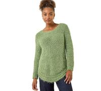Roman Fluffy Yarn Jumper for Women UK Ladies Thick Sweater Warm Cosy Chunky Knitted Pullover Winter Furry Casual Smart Textured Everyday Cuddly Soft Knitwear - Plain Green - Size 14