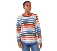 Roman Women's Fluffy Striped Curve Hem Jumper in Mid Blue | Size: 12 Roman Mid Blue 12