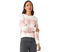 Roman Originals Fluffy Yarn Jumper for Women UK Ladies Thick Sweater Warm Cosy Chunky Knitted Pullover Winter Furry Casual Smart Textured Everyday Cuddly Soft Knitwear - Pink Ivory - Size ONE