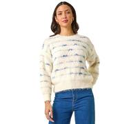 Roman Fluffy Yarn Jumper for Women UK Ladies Thick Sweater Warm Cosy Chunky Knitted Pullover Winter Furry Casual Smart Textured Everyday Cuddly Soft Knitwear - Ivory - Size ONE
