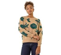 Roman Fluffy Yarn Jumper for Women UK Ladies Thick Sweater Warm Cosy Chunky Knitted Pullover Winter Furry Casual Smart Textured Everyday Cuddly Soft Knitwear - Beige Teal - Size 20