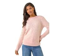 Roman Fluffy Yarn Jumper for Women UK Ladies Thick Sweater Warm Cosy Chunky Knitted Pullover Winter Furry Casual Smart Textured Everyday Cuddly Soft Knitwear - Light Pink - Size 16