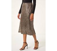 Roman Sequin Sparkle Stretch Midi Skirt for Women UK - Ladies Spring Everyday Summer Holiday Elasticated Waistband Comfy Fully Lined Soft Fun Party Date Skirts - Bronze - Size 20