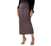 Roman Foil Plisse Pleated Pencil Skirt for Women UK - Ladies Autumn Everyday Winter Holiday Elasticated Waist Comfy Knee Length Soft Stretch Jersey Dinner Date Skirts - Rose - Size 16