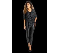 Roman Originals Women Foil Spot Print Top and Necklace - Ladies Autumn Everyday Summer Holiday V-Neckline Comfy Short Sleeve Soft Asymmetric Hem Cami Shirt Chiffon Blouses - Black - Size 20