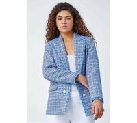 Roman Originals Boucle Blazer for Women UK Ladies Frayed Edge Tailored Longline Rever Collar Jacket Lapel Stretch Smart Office Work Party Night Going Out Lined Classic - Baby Blue - Size 16