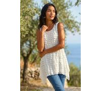 Roman Originals Frill Detail Tunic Top for Women UK - Ladies Everyday Holiday Spring Summer Round Neckline Comfy Soft Evening Vacation Work Party - Ivory - Size 12