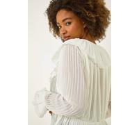 Roman Originals Frill Pleated Peplum Blouse for Women UK - Ladies Everyday Holiday Spring Summer V-Neckline Comfy Soft Evening Vacation Work Party - Ivory - Size 18