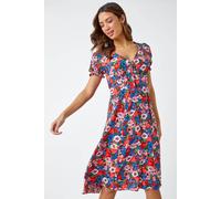 Frill Sleeve Floral Tea Dress Roman Red 20