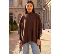 Roman Fringe Hem Knitted Poncho Chocolate