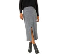 Roman Front Split Knitted Midi Skirt for Women UK - Ladies Autumn Everyday Winter Holiday Elasticated Waist Comfy Warm Feel Pull On Daywear Skirts - Grey - Size 16