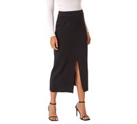 Roman Front Split Knitted Midi Skirt for Women UK - Ladies Autumn Everyday Winter Holiday Elasticated Waist Comfy Warm Feel Pull On Daywear Skirts - Black - Size 18