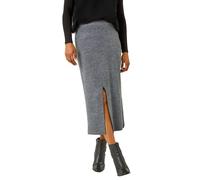 Roman Front Split Knitted Midi Skirt for Women UK - Ladies Autumn Everyday Winter Holiday Elasticated Waist Comfy Warm Feel Pull On Daywear Skirts - Grey - Size 14