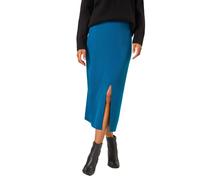 Roman Front Split Knitted Midi Skirt for Women UK - Ladies Autumn Everyday Winter Holiday Elasticated Waist Comfy Warm Feel Pull On Daywear Skirts - Denim Blue - Size 18