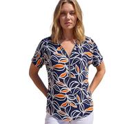 Roman Front Zip Top for Women UK Ladies Brushed Blouse Soft Jumper Smart Casual Work Winter Autumn Spring Warm Long 3/4 Short Sleeve V Neck Sweater T-Shirts - Orange Navy - Size 10