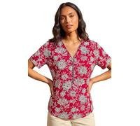Roman Front Zip Top for Women UK Ladies Brushed Blouse Soft Jumper Smart Casual Work Winter Autumn Spring Warm Long 3/4 Short Sleeve V Neck Sweater T-Shirts - Floral Maroon - Size 10